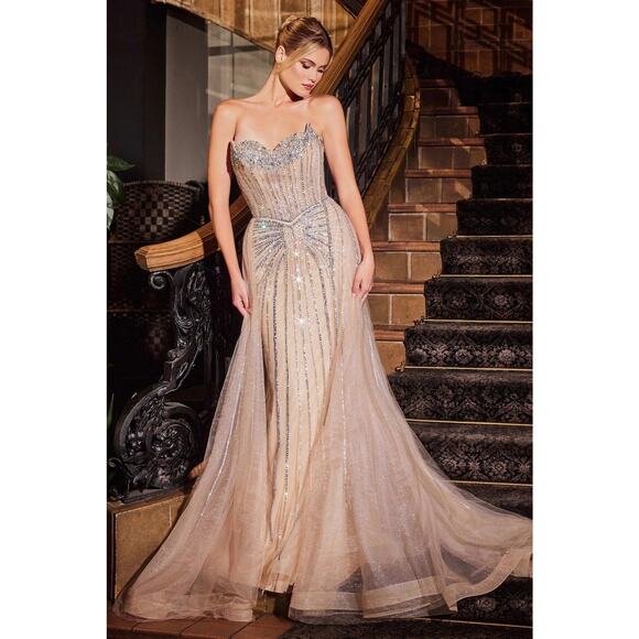 CADENCE GOWN - STRAPLESS CRYSTAL EMBELLISHED GOWN WITH OVERSKIRT - Picture 2 of 8